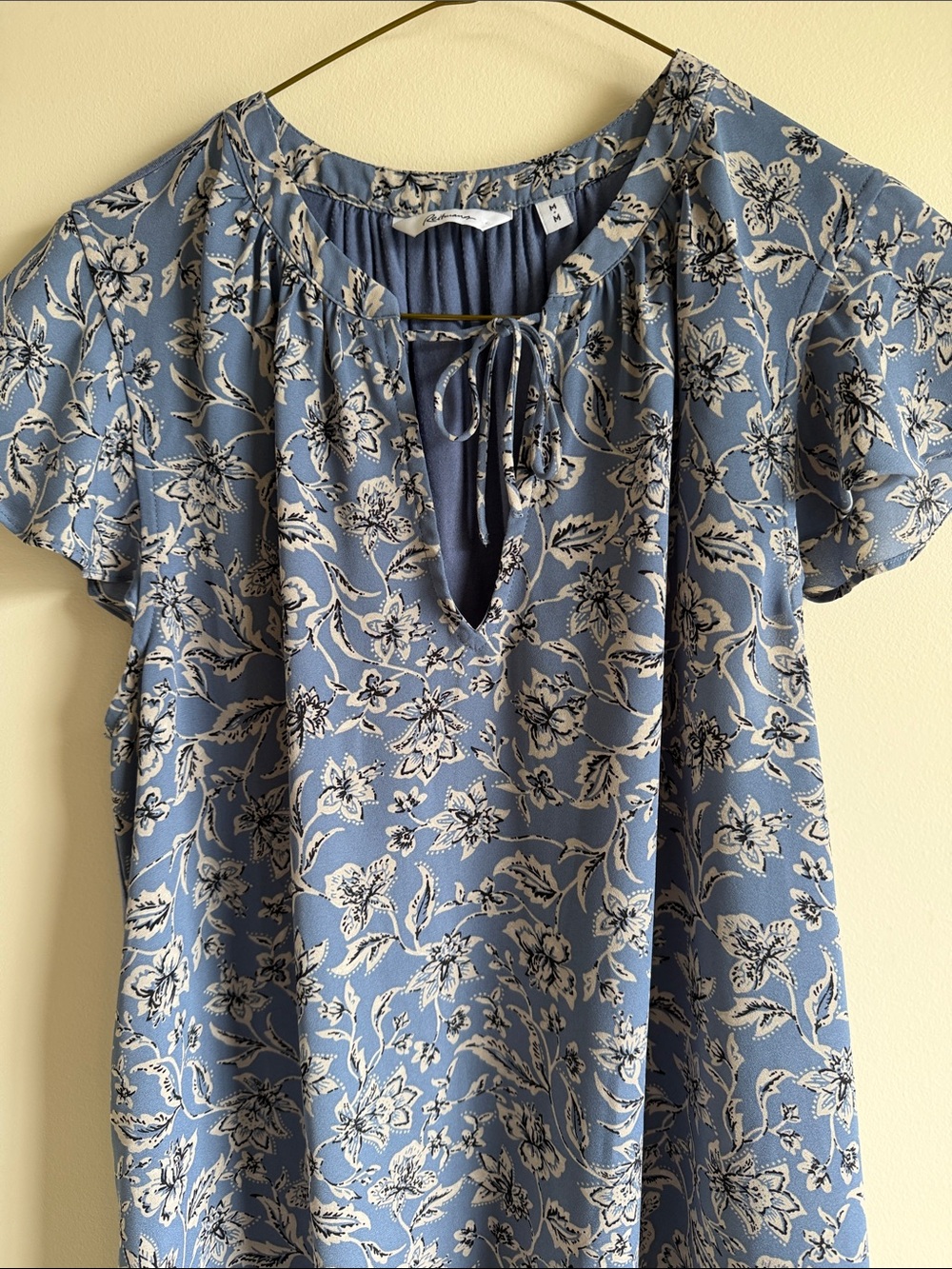Reitmans Blue Floral Tie-Front Blouse